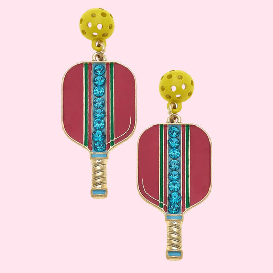 Ellie Pickleball Enamel Drop Earrings in Fuchsia