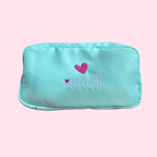 Pickleball Nylon Zip Pouch | MINT pouch + white/pink embroidery