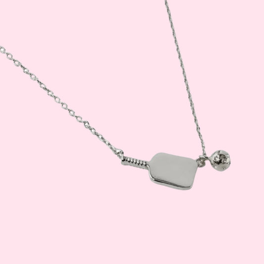 Pickleball Paddle Necklace | White Gold Dipped