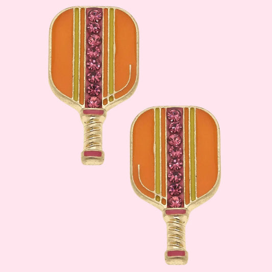 Ellie Pickleball Enamel Stud Earrings in Orange